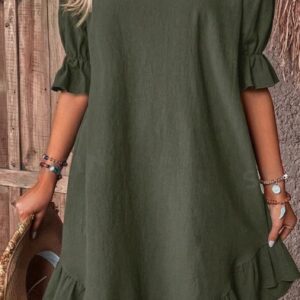 Solid Ruffle Hem Flounce Sleeve Dress